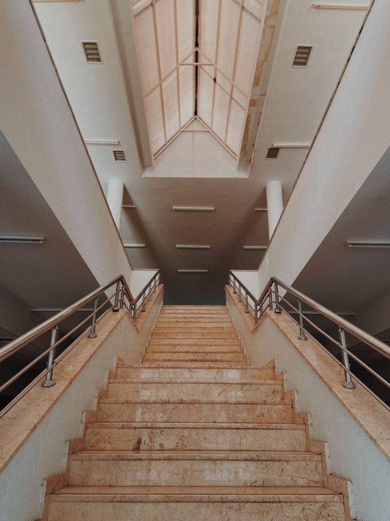 Stainless steel handrails and balustrade on a staircase